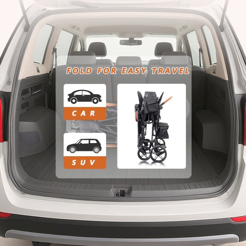 Lightweight High-view Quadruple Stroller | Extra Large Storage Basket, Suitable For Shopping, Picnics, Camping, Sports Reinforcement, Safety Belt, Sturdy Frame, Designed For Busy Moms And Traveling Families, Metal Frame