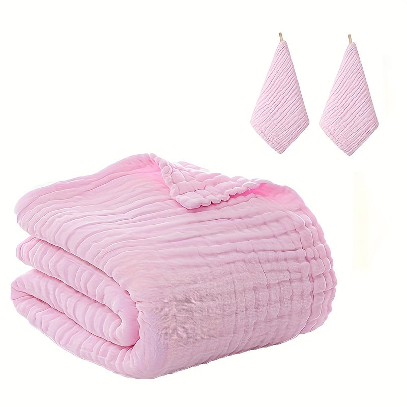 41 * 41 Inch Six Layer Gauze Baby Solid Color Bath Towel, Children's Gauze Bath Towel, Pure Cotton Newborn Blanket, Ultra Soft Air-conditioned Blanket, with 2 Free Small Square Towels, Baby Home Bath Towel, Baby Blankets for Baby Girls, Blankets Gift