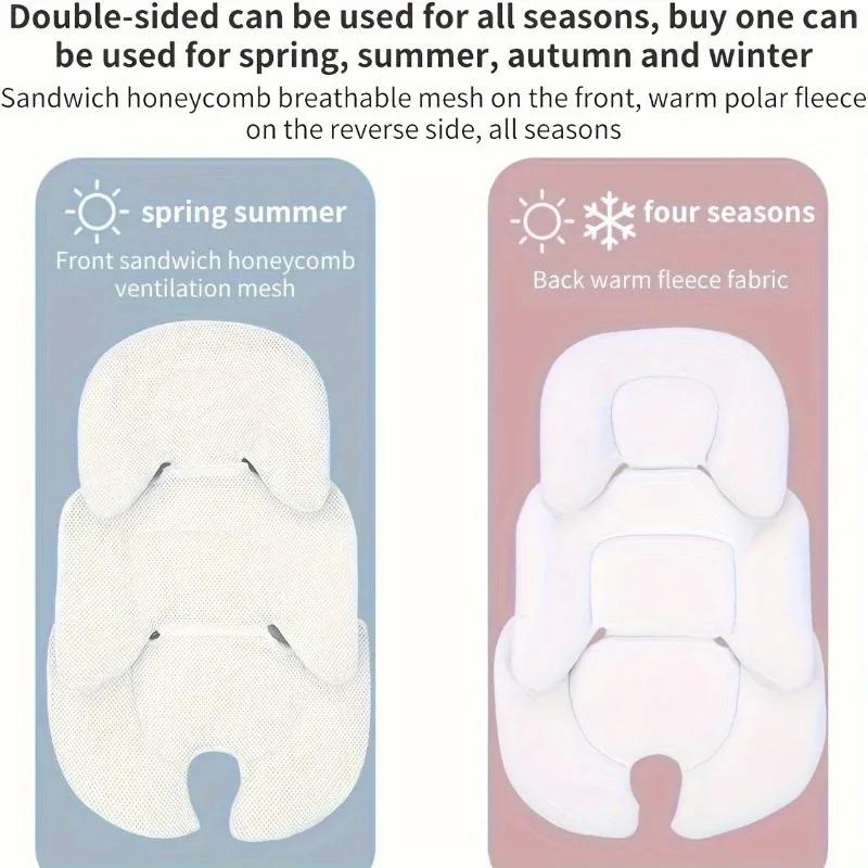 Baby Stroller Seat Cushion with Safety Harness & Adjustable Waist Protector - Double-Sided Soft Beige\u002FWhite Car Seat Pad, Compatible with Most Travel Cots, Carriers & Buggy (No Tools\u002FEasy Install) - for airplane, car, for hailing a ride -