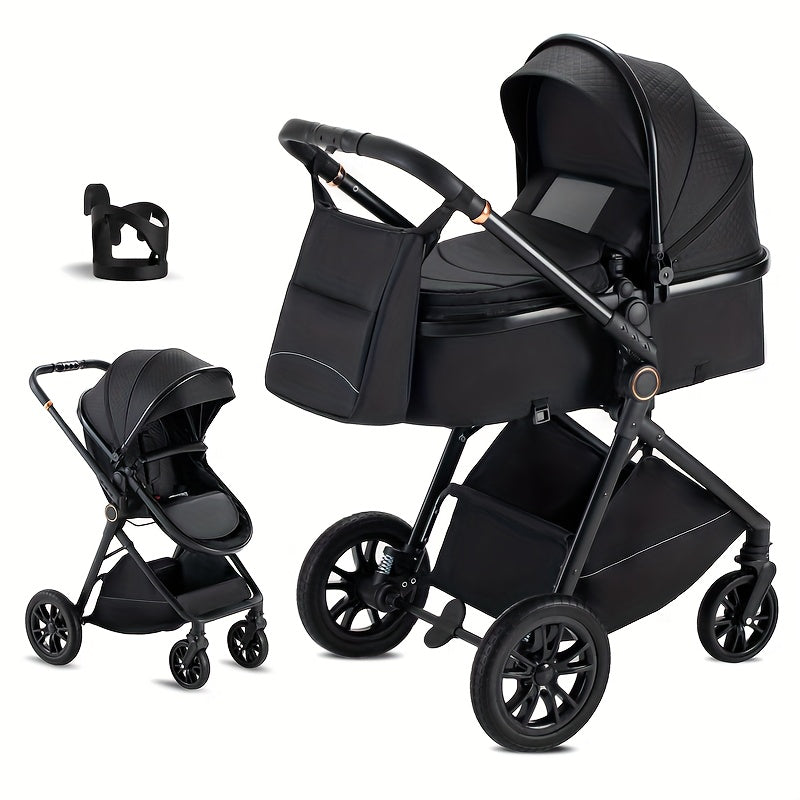 2-in-1 Convertible Baby Stroller with Bassinet - All-in-One Travel System, One-Hand Fold, Storage Basket & Undercarriage, Reclining Seat & Standing Position, Large Wheels with Suspension, Safety Harness - Heavy-Duty Metal Frame for Newborns 0-36