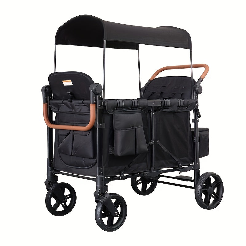 Lightweight High-view Quadruple Stroller | Extra Large Storage Basket, Suitable For Shopping, Picnics, Camping, Sports Reinforcement, Safety Belt, Sturdy Frame, Designed For Busy Moms And Traveling Families, Metal Frame