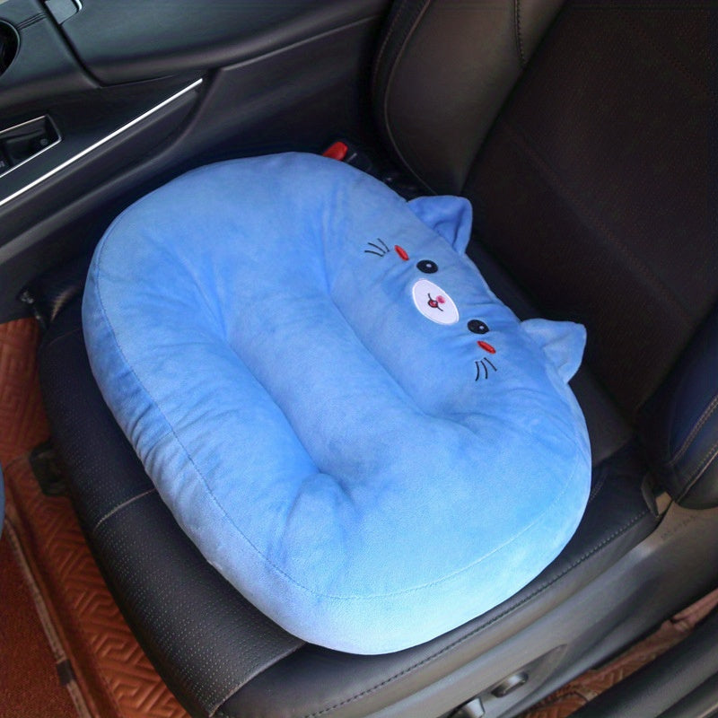 Breathable Plush Car Booster Cushion with Cartoon Cat Design - Soft, Lightweight, All-Season Use, Rectangular Shape, No Filler, Hand Washable, Perfect for Summer, Summer Car Accessory, Playful Design
