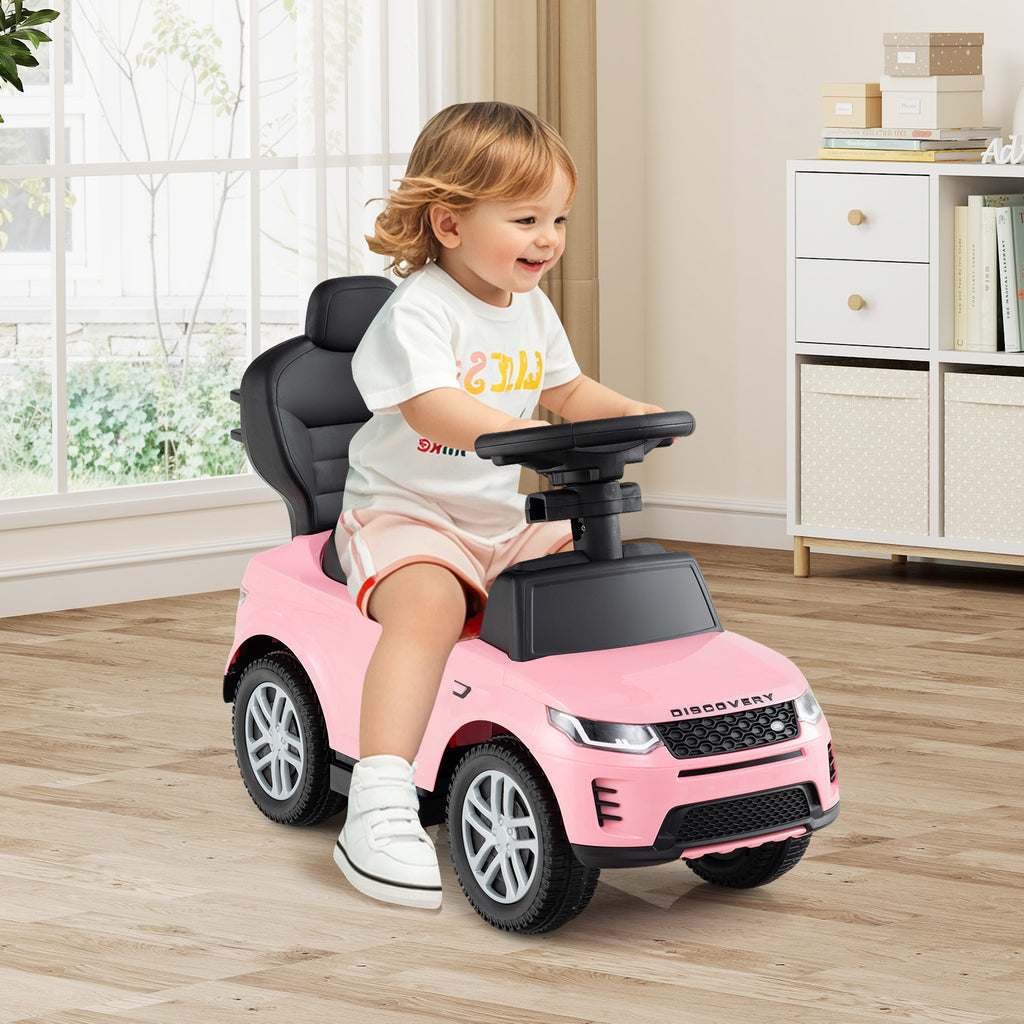 COSTWAY Licensed for LAND for RoveR Kids Ride on Push Car, 3-in-1 Grow-with-Me Stroller Walker & Car for Toddlers 18-36 Months, Pink with Black Bumper, Start-up Sound, Steering Wheel, -Rollover Design & Under-Seat Storage (Parent-