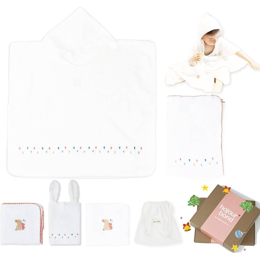 Poncho Muslin Towels Set of 6 Embroidery, Bath Towels with Muslin and Soft Terry Towel, 24 inchx 24 inchBaby Beach Poncho with Seamless Pro, Gifts Boys and Girls