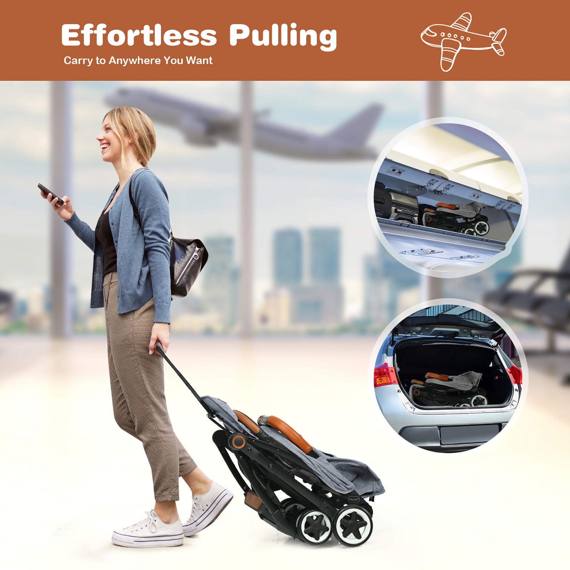 COSTWAY Foldable Baby Stroller, Portable Stroller with Retractable Canopy, Adjustable Backrest & Footrest, Lightweight Aluminum Frame, Storage Basket, Compact Travel Stroller for 6-36 Months.