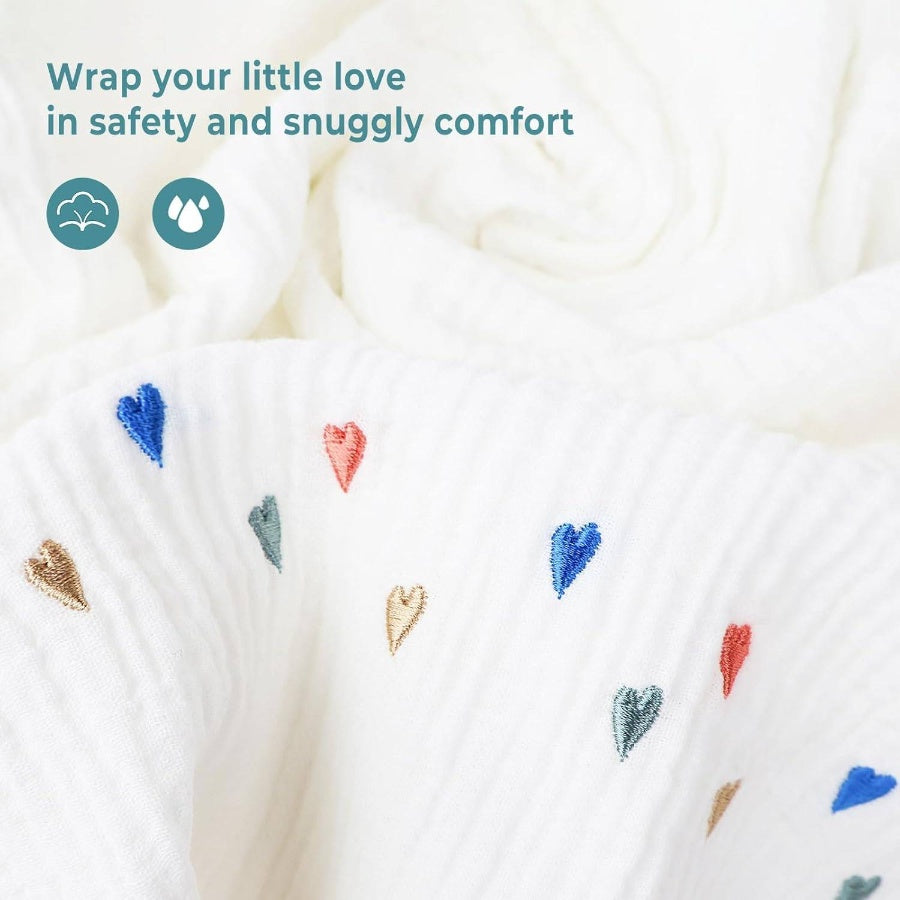 Poncho Muslin Towels Set of 6 Embroidery, Bath Towels with Muslin and Soft Terry Towel, 24 inchx 24 inchBaby Beach Poncho with Seamless Pro, Gifts Boys and Girls