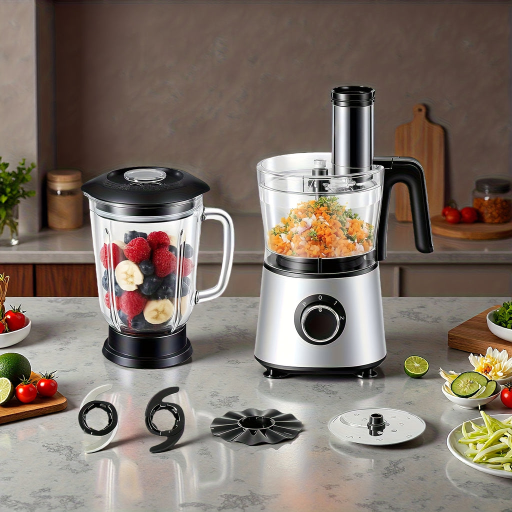 Food Processor Blender for Vegetable, Dough, Electric Food Processors Slicing 6 Cup for Meat, Puree, 2 Speeds, Sharp Blades, Safety Lock with 50.72oz Glass Jar