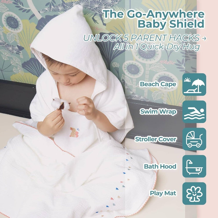 Poncho Muslin Towels Set of 6 Embroidery, Bath Towels with Muslin and Soft Terry Towel, 24 inchx 24 inchBaby Beach Poncho with Seamless Pro, Gifts Boys and Girls