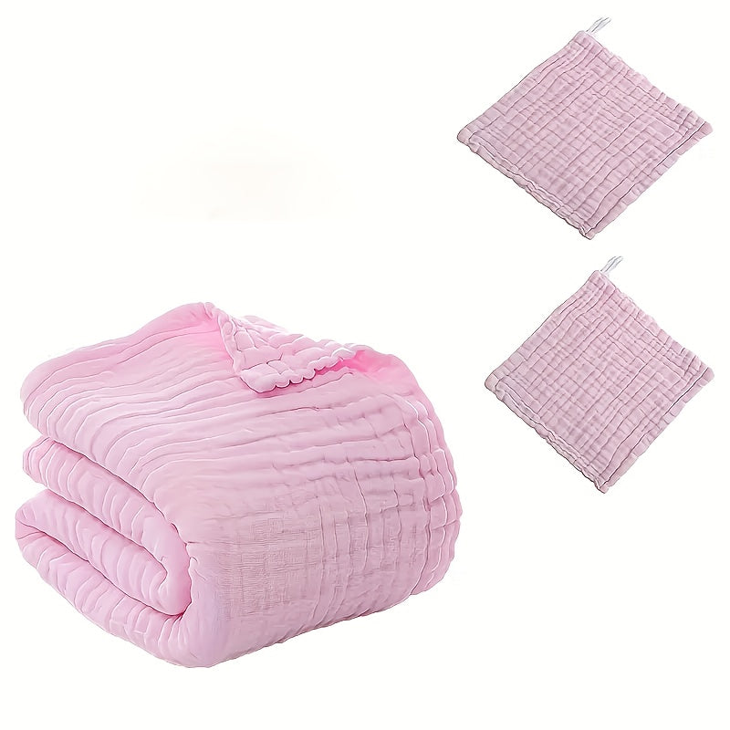 Ultra-soft Baby Solid-color Six-layer Gauze Bath Towel, Comes with 2 Small Hand Towels, Highly Absorbent, Suitable for Air-conditioned Environments, Suitable for All Seasons, Baby Home Towel, Dual-use for Home And Bathroom