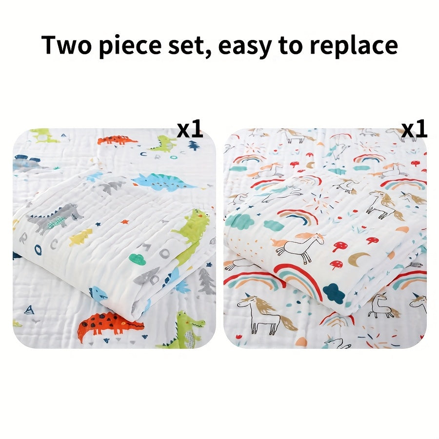 2pcs Baby Gauze Bath Towel and Holding Blanket | Soft and Absorbent, Cute Animal Pattern, Easy to Dry, Suitable for Bathing, Wrapping, Beach Use, for all Seasons, Hand Wash Only