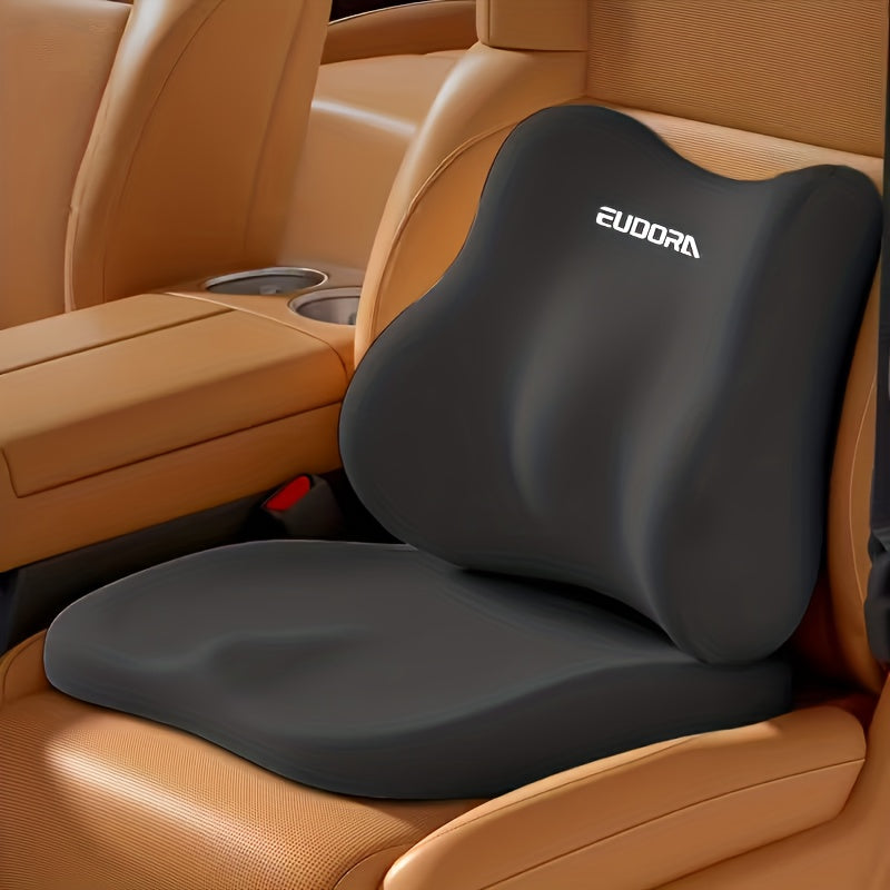 2pcs car seat booster and lumbar support set, made of soft memory foam for a comfortable and supportive fit. Improves driving visibility and is ergonomically designed. Suitable for over 99% of car models. 4 colors available