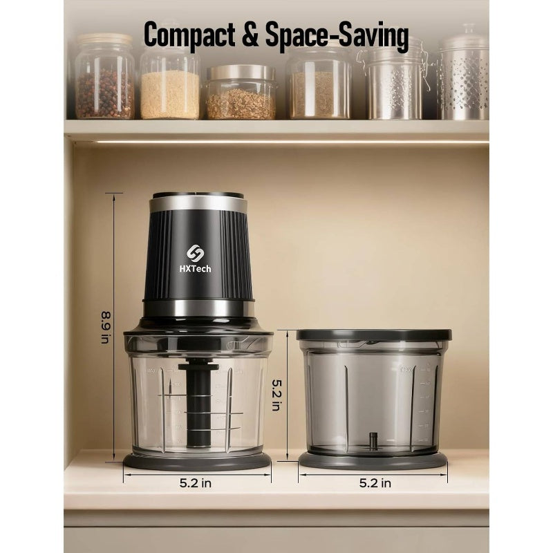 Food Processor and Chopper with 2 Bowls, 2 Dual-Layer S-Blade Sets for Meat Vegetables Onion Garlic Nuts Salad Food, Kitchen Appliance, Meal Prep Tool, Spacesaving Appliance, Compact Design, Durable Construction, Highquality Blades, Food Prep Tool