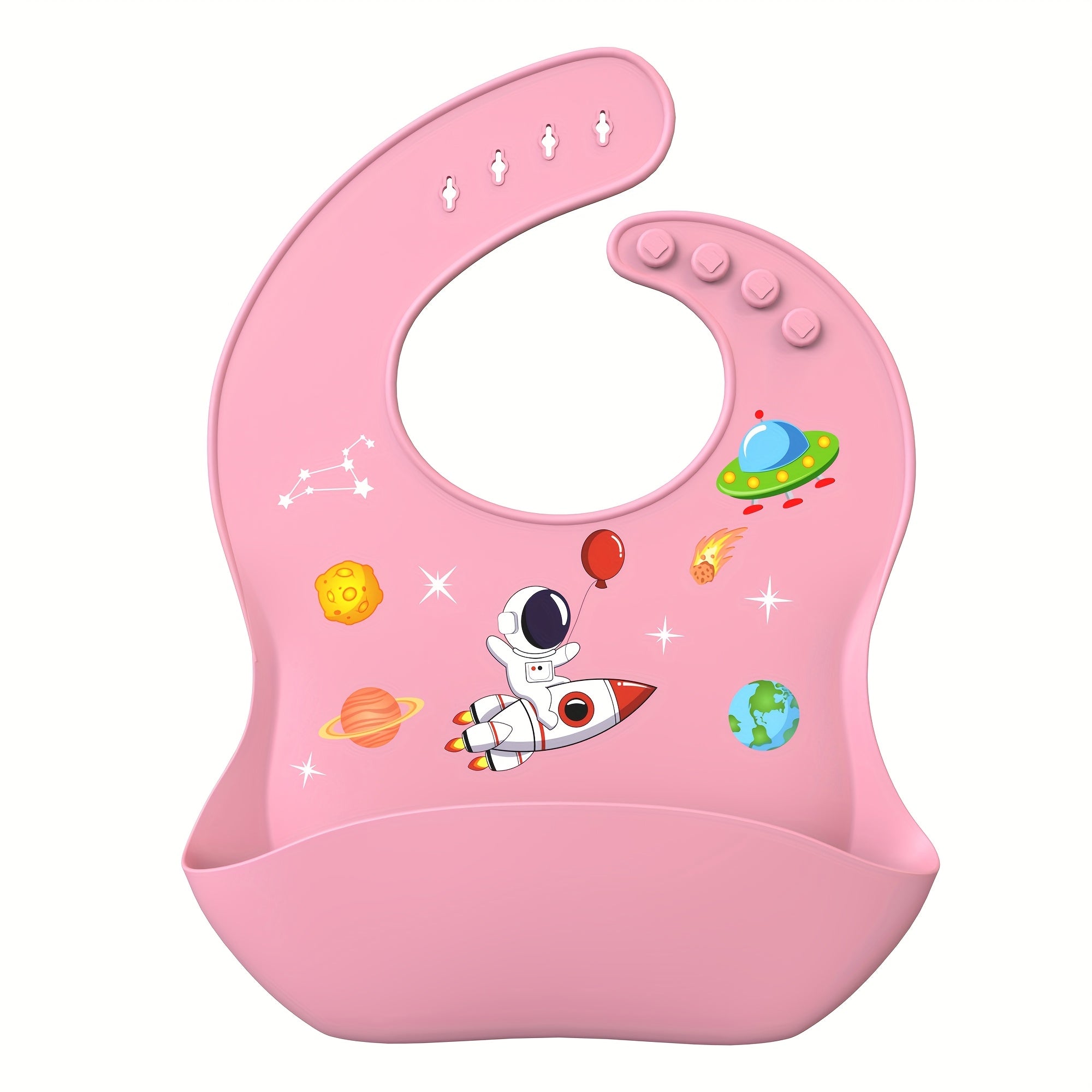 AI BEI PARENT CO. Silicone Bibs for Babies & Toddlers - Adjustable BPA-Free Soft Durable Bibs with Large Pocket, Space-Themed Design (Rocket, Planets, Stars) - Easy-to-Eat Food Catcher for Toddlers, Baby Bibs, Playful Babyware