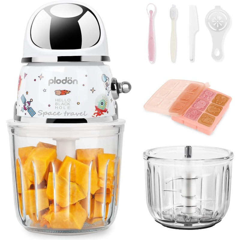 Food Maker Machine - Electric Mini Food Processor with Glass Bowl & 6-Blade System, Portable Puree Blender Grinder Chopper for Food, for (0.0-39.37ft+) - for pets food (Compatible with Plug)