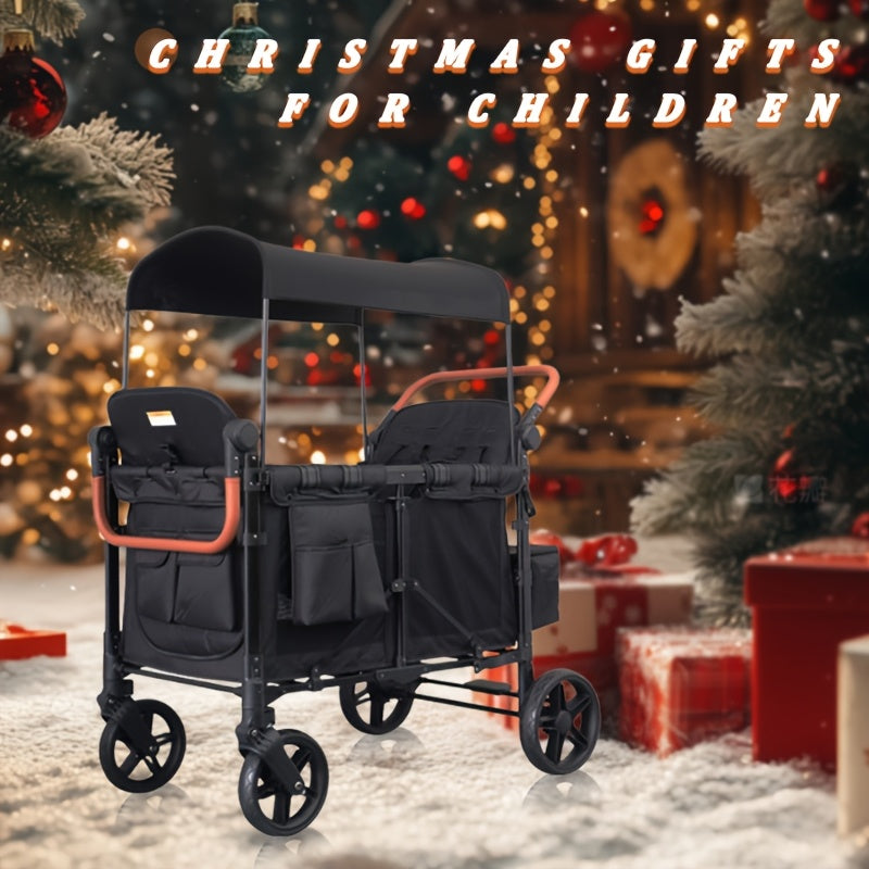 Lightweight High-view Quadruple Stroller | Extra Large Storage Basket, Suitable For Shopping, Picnics, Camping, Sports Reinforcement, Safety Belt, Sturdy Frame, Designed For Busy Moms And Traveling Families, Metal Frame