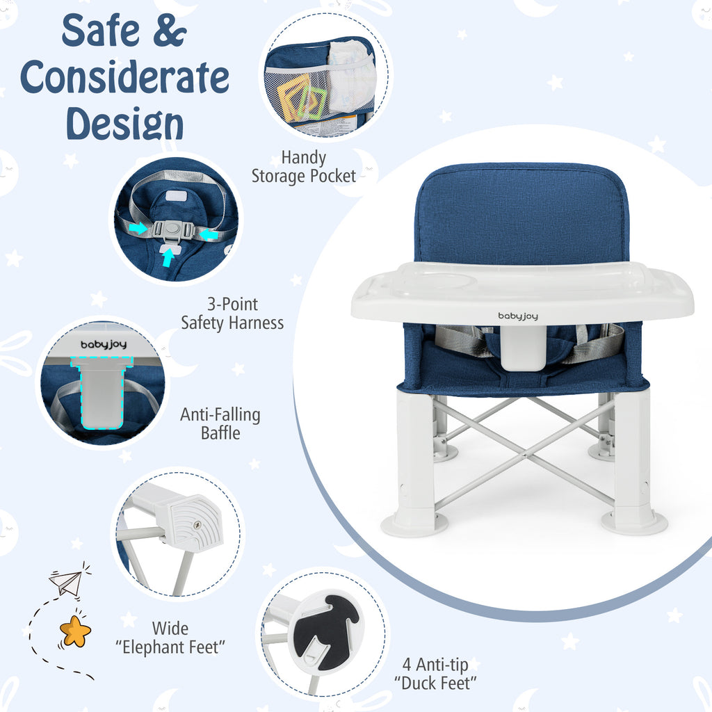 COSTWAY Portable Booster Seat w\u002F Tray, Travel Booster Chair w\u002F Straps & Double Tray for Indoor\u002FOutdoor Use for Infants Babies Toddlers, Folding Booster Chair for Dining Table Camping Beach Grandma's.