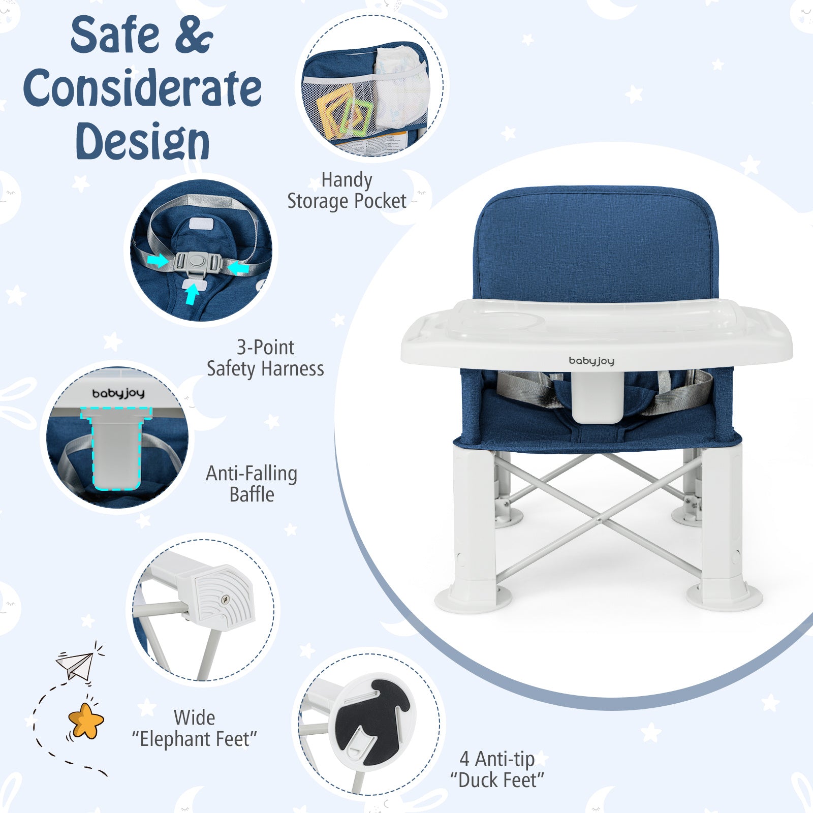 COSTWAY Portable Booster Seat w\u002F Tray, Travel Booster Chair w\u002F Straps & Double Tray for Indoor\u002FOutdoor Use for Infants Babies Toddlers, Folding Booster Chair for Dining Table Camping Beach Grandma's.