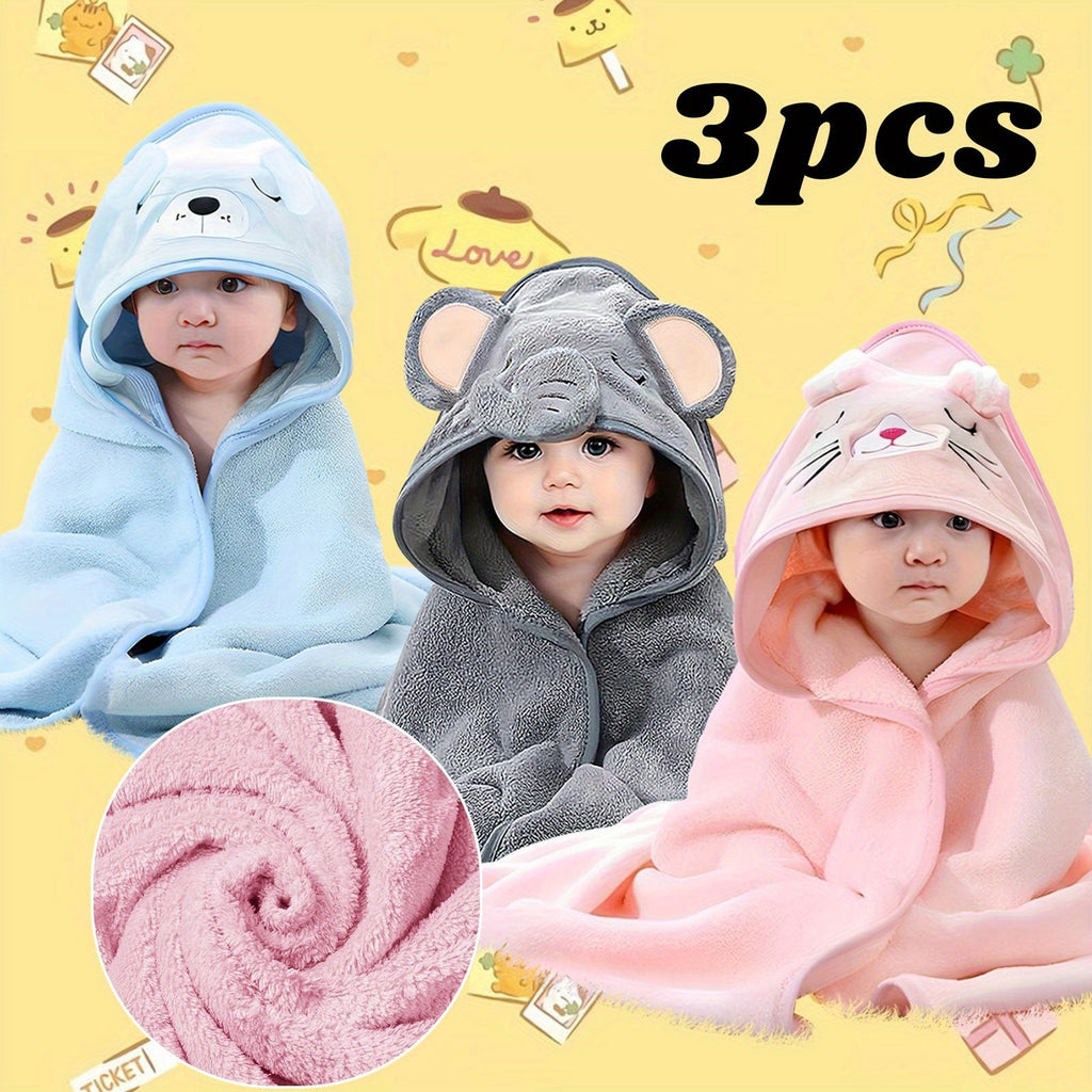 3pcs Hooded Baby Towels for Newborn Baby Bath Towel with Hood for Babies, Infant, Toddler and Kids, Large 31.5x31.5Inch, Soft and Absorbent Newborn Essential