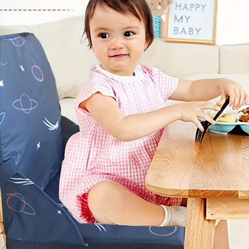 1pc Booster Seat Cushion with Removable Washable Cover & Adjustable Strap Compatibility - Portable Foldable High Chair Pad for Baby Chair, Travel, Home Use - Soft Padded Grey\u002FBlue Booster Car Seat Accessory (No Installation Needed