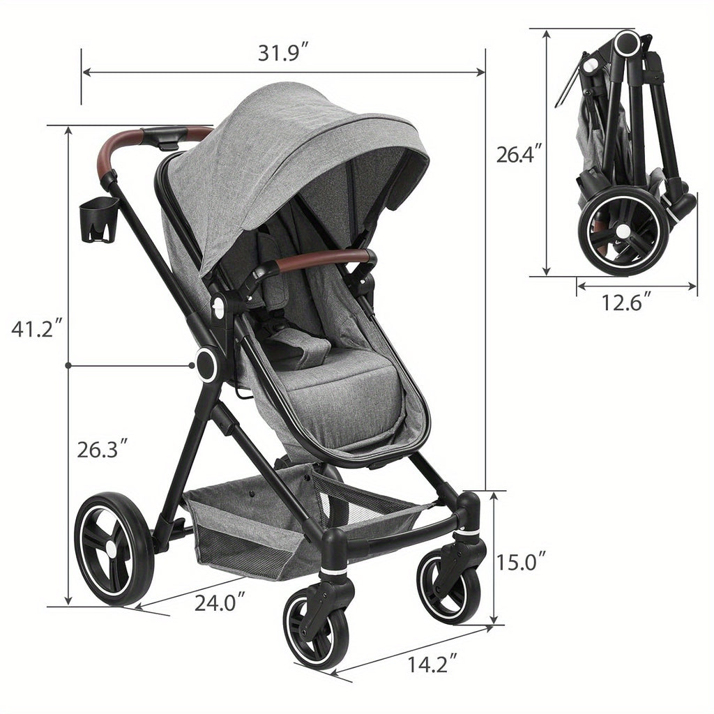 2-in-1 Baby Stroller Reversible Stroller, Bassinet with One-Hand Fold for Easy Access Stroller with Recliner and Extra Large Canopy