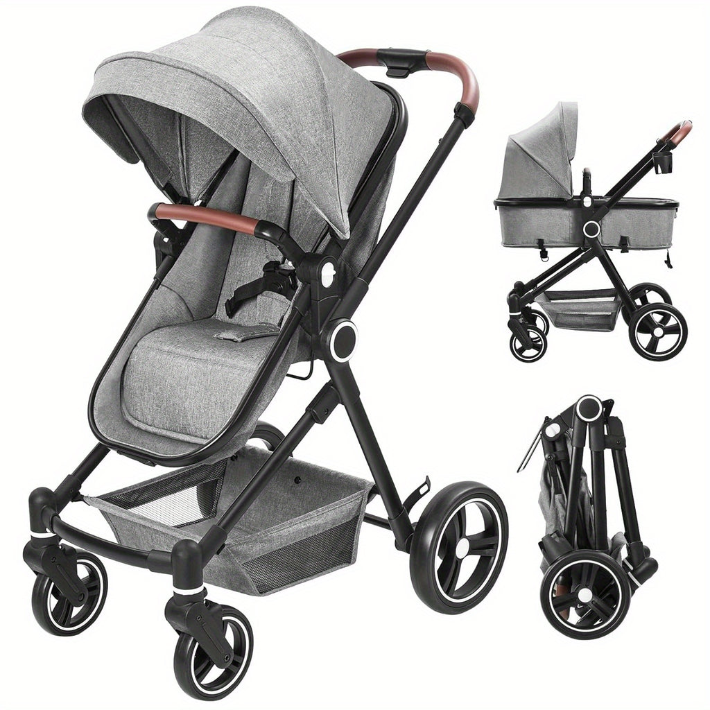 2-in-1 Baby Stroller Reversible Stroller, Bassinet with One-Hand Fold for Easy Access Stroller with Recliner and Extra Large Canopy