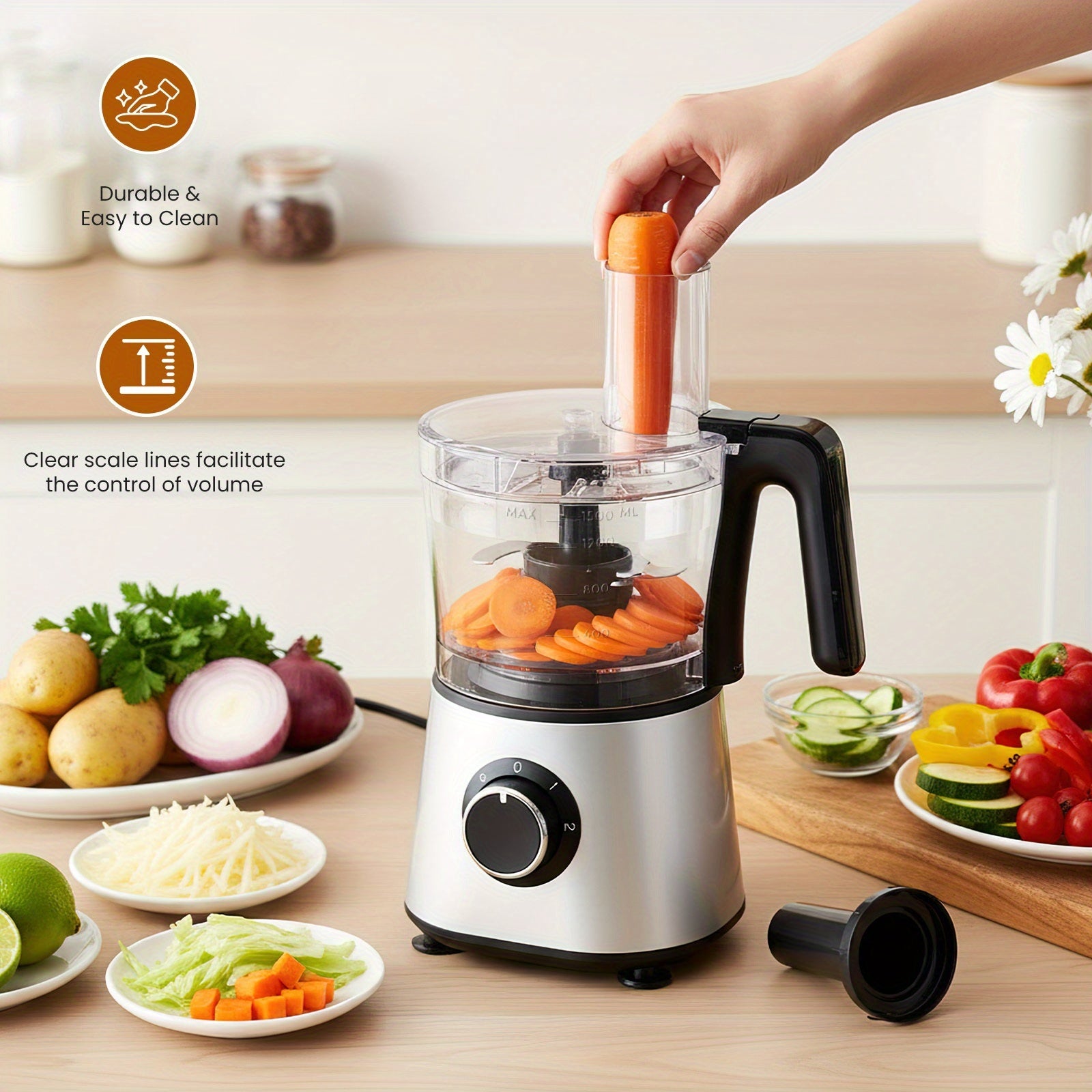 300W Food Processor with Blender Dough Tool, Electric Mini Food Chopper for Meat, Vegetables, Dough, Puree Shredding, 2 Speeds, Sharp Blades, Safety Lock, Meat Chopper, Vegetable Chopper, Sleek Food Processor, Compact Design, Highpower Motor