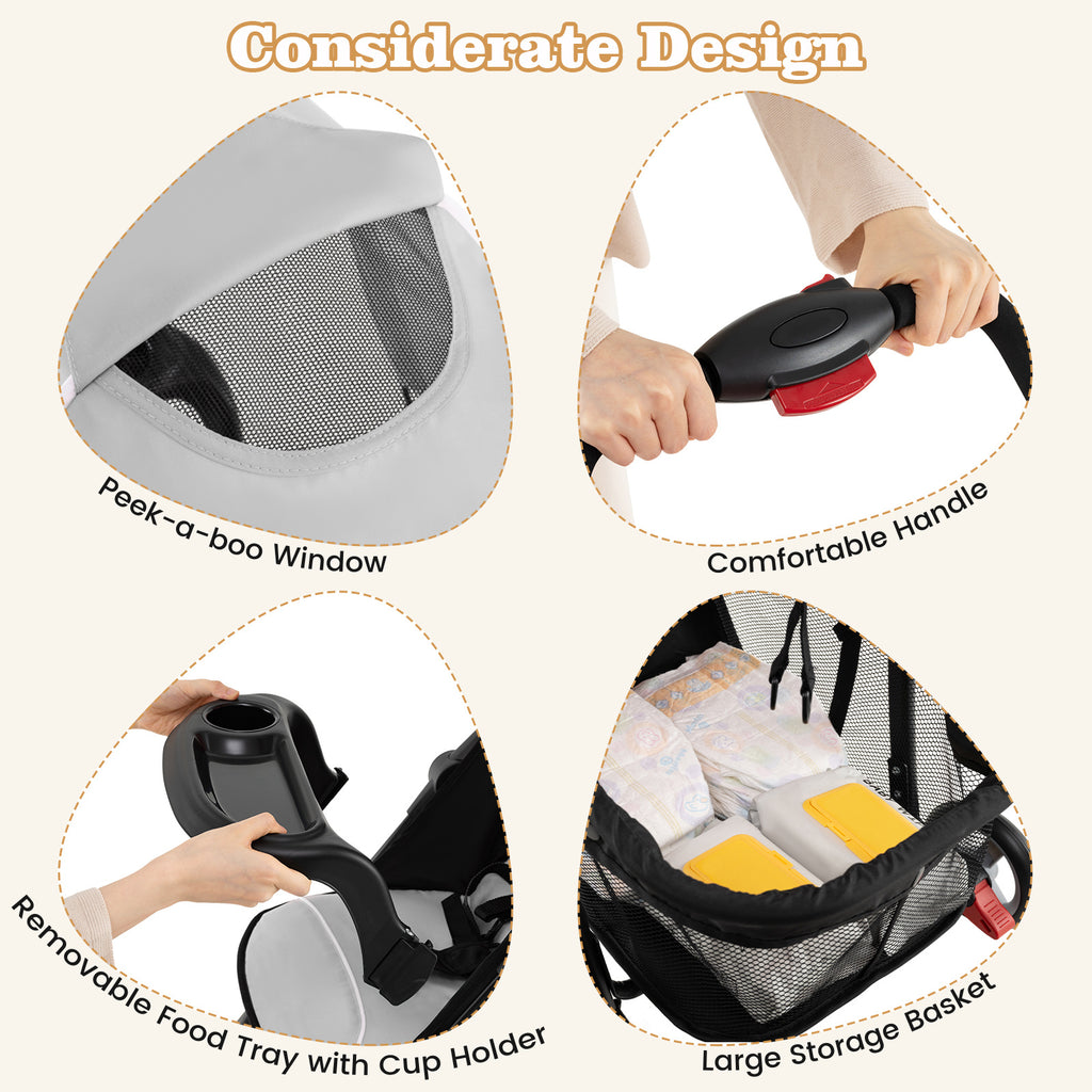 COSTWAY Foldable Baby Stroller Kids Travel Pushchair 5-Point Safety Harness Storage Basket.