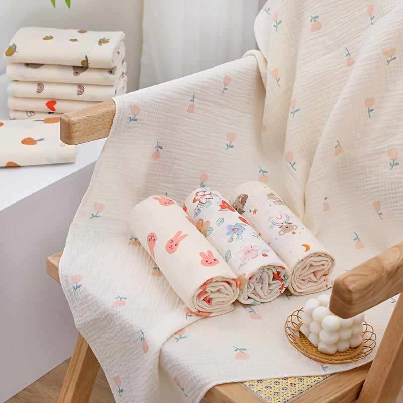 Three New Baby Bath Towels Made of Double-Layer Gauze , Absorbent And Lightweight for Summer, Suitable for Bathing And As a Blanket.