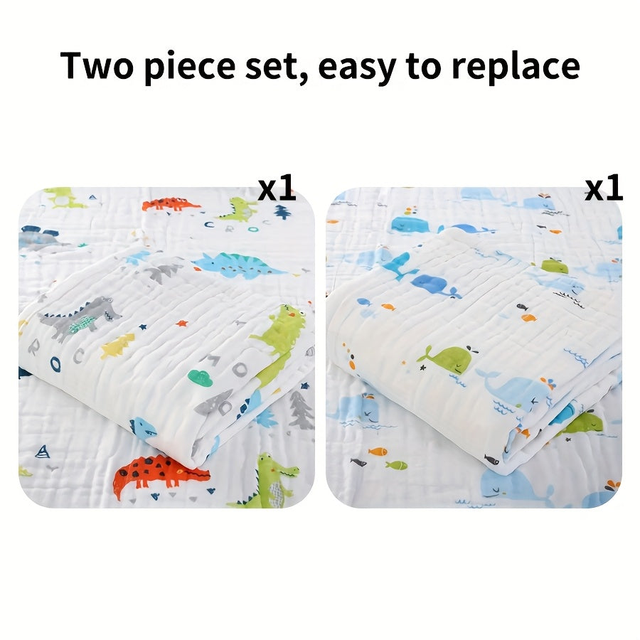 2pcs Baby Gauze Bath Towel and Holding Blanket | Soft and Absorbent, Cute Animal Pattern, Easy to Dry, Suitable for Bathing, Wrapping, Beach Use, for all Seasons, Hand Wash Only