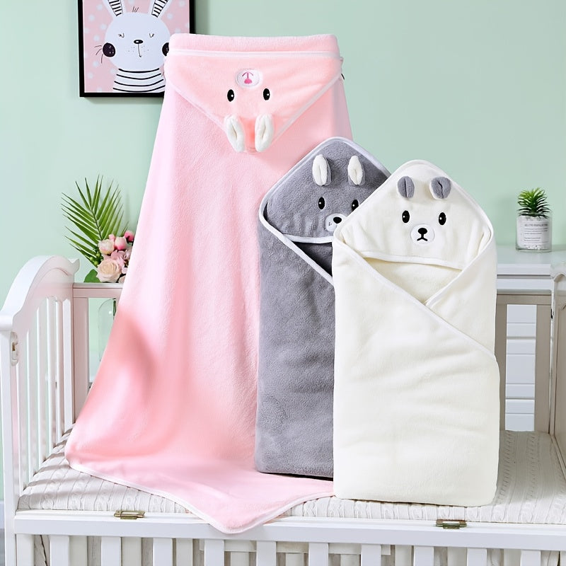 1 Set Of Baby Hooded Blanket, Bath Towel, Soft Cartoon Coral Fleece Blanket, Cape, Absorbent Quick Drying Baby Towel