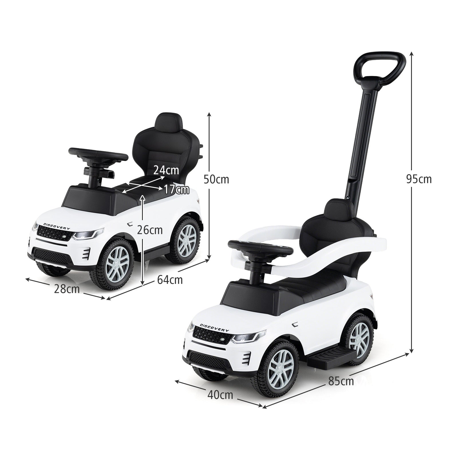 COSTWAY Licensed for LAND for RoveR Kids Ride on Push Car, 3-in-1 Grow-with-Me Stroller Walker & Ride-On Vehicle for Toddlers 18-36 Months, White & Black with Start-Up Sounds, Steering Wheel, -Rollover Design & Under-Seat Storage (Parent-