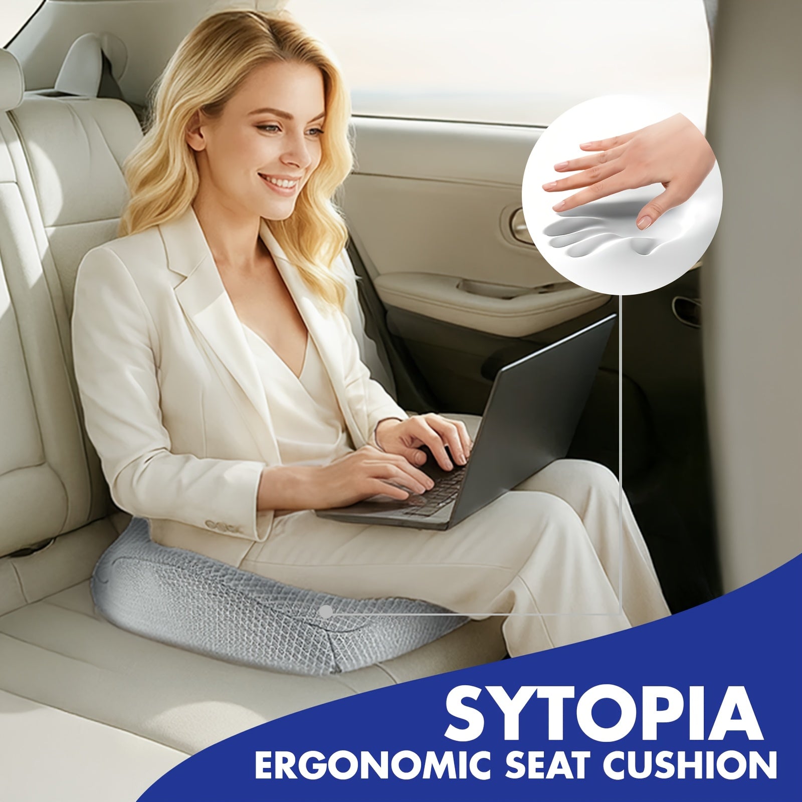 SYTOPIA Ergonomic Booster Pad for Sitting - Memory Foam, Extra Large, Washable Cover, Fits Car Seats, 19.29×16.54×5.31inch, Grey