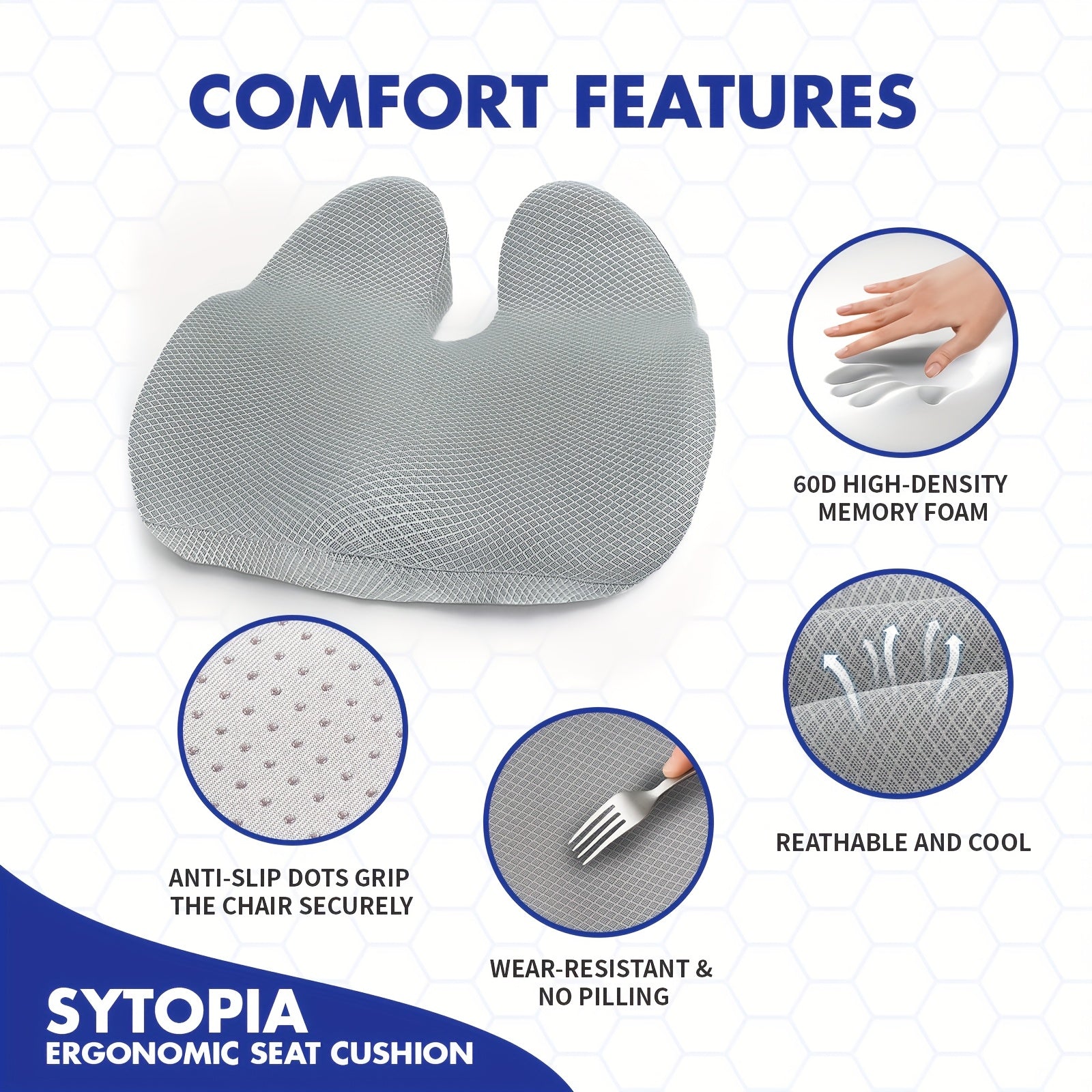 SYTOPIA Ergonomic Booster Pad for Sitting - Memory Foam, Extra Large, Washable Cover, Fits Car Seats, 19.29×16.54×5.31inch, Grey