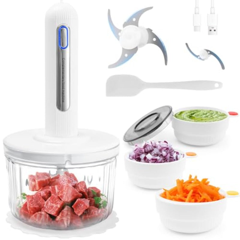 Glass Food Processor Cordless Electric Meat Grinder and Baby Food Processor with Large and Small Double Blades 4 Bowls Suitable for Baby Food Vegetable Chopper Sauces Outdoor Camping,  Modern Food Chopper, Easy To Clean, Highquality Blades, Vegetable