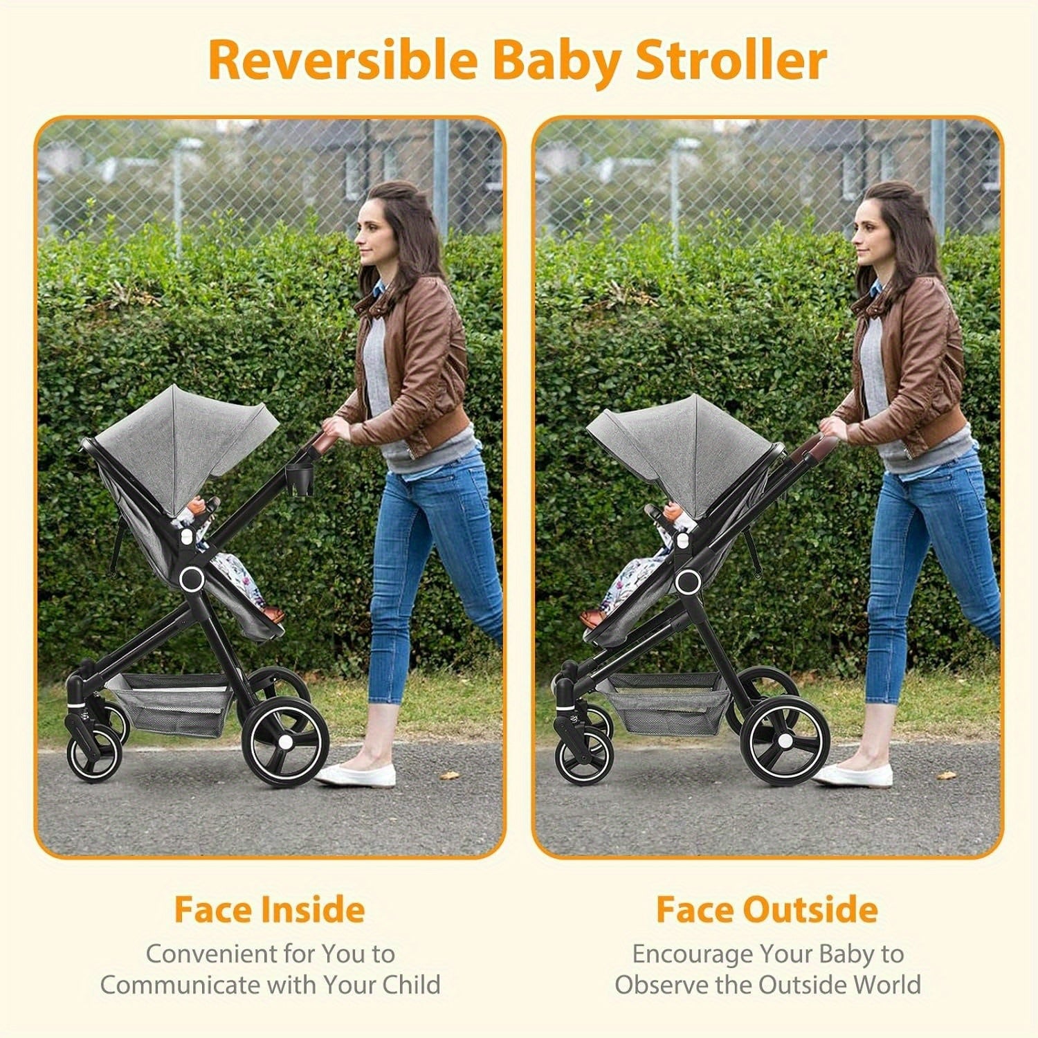 2-in-1 Baby Stroller Reversible Stroller, Bassinet with One-Hand Fold for Easy Access Stroller with Recliner and Extra Large Canopy