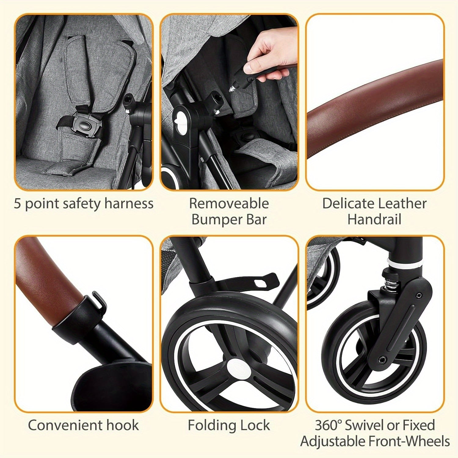 2-in-1 Baby Stroller Reversible Stroller, Bassinet with One-Hand Fold for Easy Access Stroller with Recliner and Extra Large Canopy