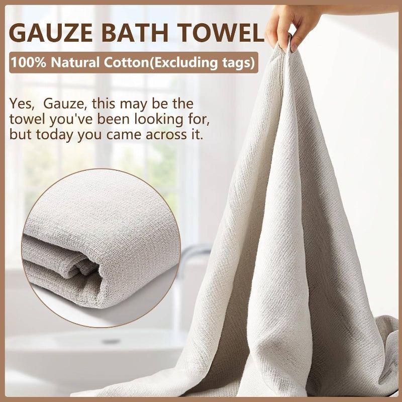 Gauze Bath Towel, Gauze is, Skin Friendly, Different Feeling, Comfortable Bathing, Worth Having, 99.99 Excluding Labels Quicker to Dry, Absorbent, 2 Set