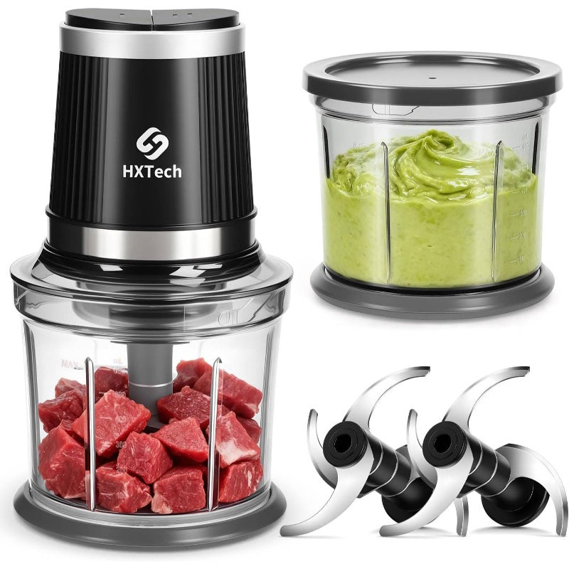 Food Processor and Chopper with 2 Bowls, 2 Dual-Layer S-Blade Sets for Meat Vegetables Onion Garlic Nuts Salad Food, Kitchen Appliance, Meal Prep Tool, Spacesaving Appliance, Compact Design, Durable Construction, Highquality Blades, Food Prep Tool