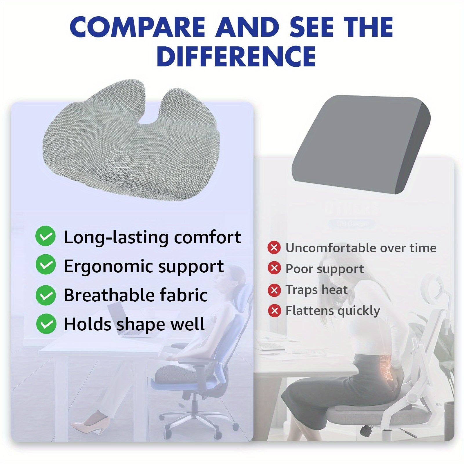 SYTOPIA Ergonomic Booster Pad for Sitting - Memory Foam, Extra Large, Washable Cover, Fits Car Seats, 19.29×16.54×5.31inch, Grey