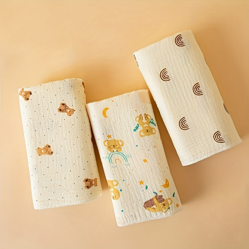 Three New Baby Bath Towels Made of Double-Layer Gauze , Absorbent And Lightweight for Summer, Suitable for Bathing And As a Blanket.