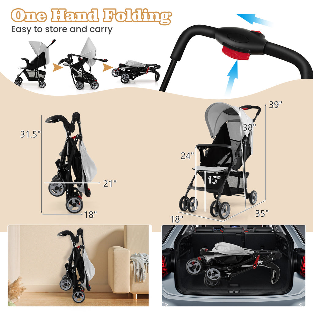 COSTWAY Foldable Baby Stroller Kids Travel Pushchair 5-Point Safety Harness Storage Basket.