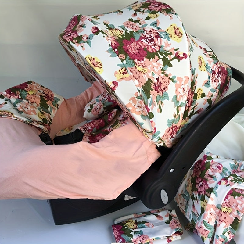 9pcs\u002Fset, Soft Breathable Cartoon Pattern Car Seat Cover Set, Including Car Seat Cover, Canopy, Headrest, Blanket, 2 Seat Belt Cushion Covers, Armrest Cushion Cover, Hat And Multi-Purpose Nursing Cover, Car Seat Not Included