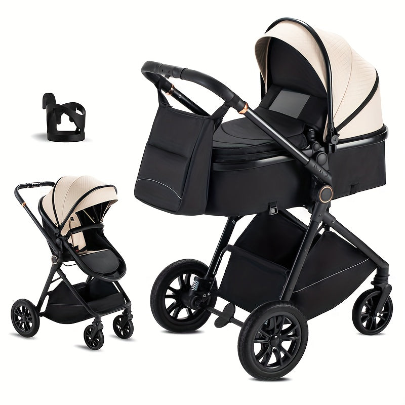 2-in-1 Convertible Baby Stroller with Bassinet - All-in-One Travel System, One-Hand Fold, Storage Basket & Undercarriage, Reclining Seat & Standing Position, Large Wheels with Suspension, Safety Harness - Heavy-Duty Metal Frame for Newborns 0-36