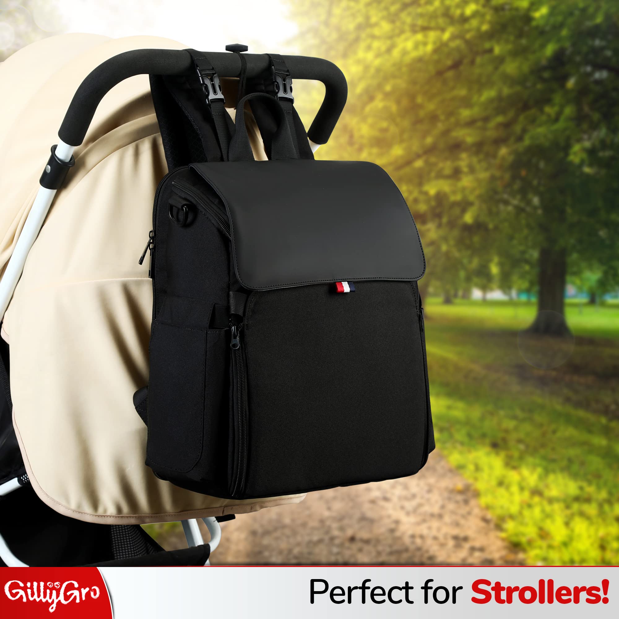 GillyGro Multifunction Diaper Bag Backpack with Changing Pad & Portable Chair Booster Seat & Insulated Bottle Pockets, Perfect Large Travel Diaper Bag for Girl, Boy, Newborn Essential Gift