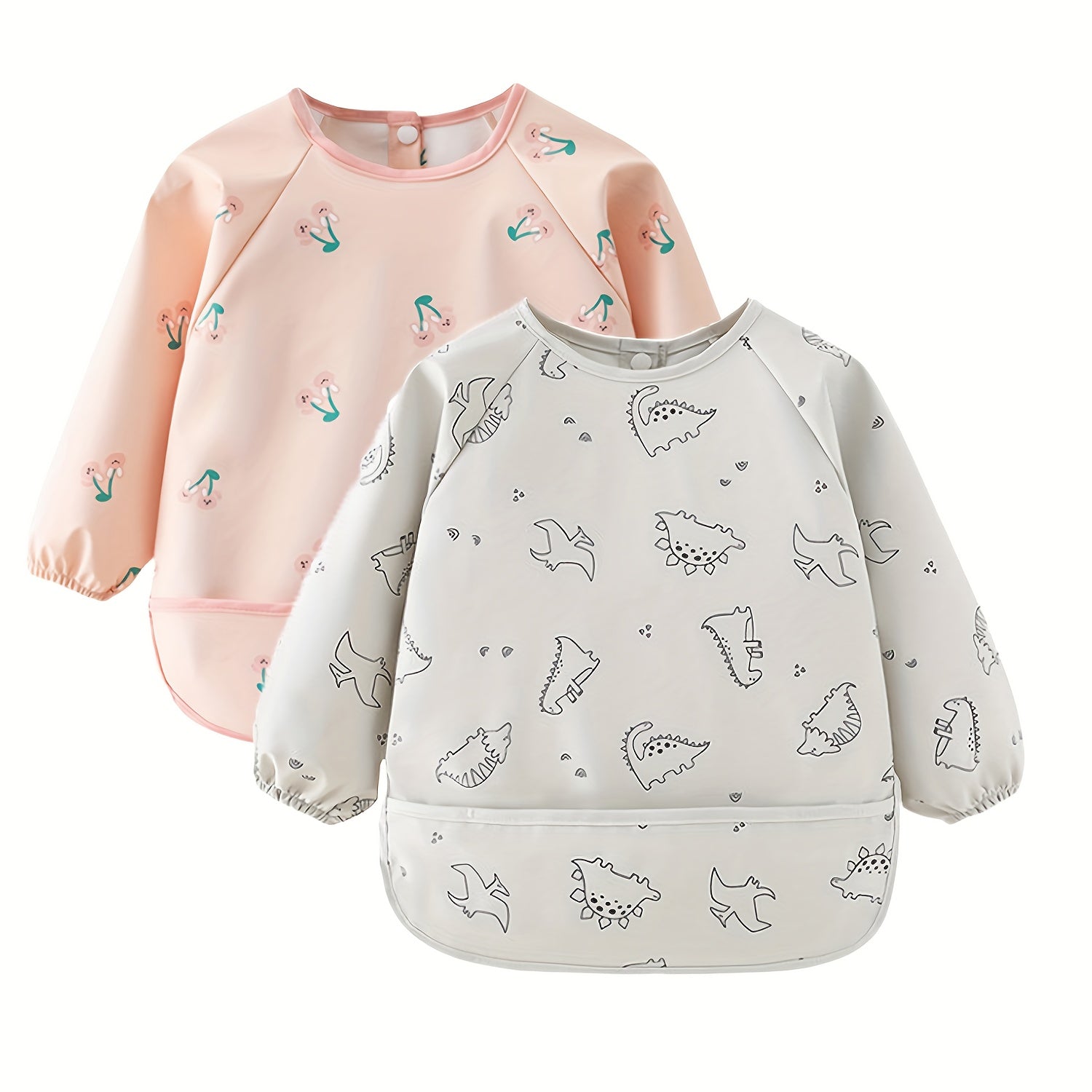 Mess-Proof Baby Bibs 2-Pack Mess-Proof Baby Bibs, Machine Washable Toddler Full-Sleeve Bib Outfit for Baby Boy or Girl, Baby Led Weaning, BLW Supplies, Fits Ages 6-36 Months