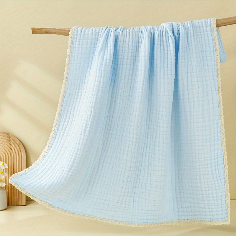 A newborn baby gauze bath towel, six-layer lace trim, solid color, stroller cover blanket, air conditioning swaddle, and blanket suitable for all seasons.