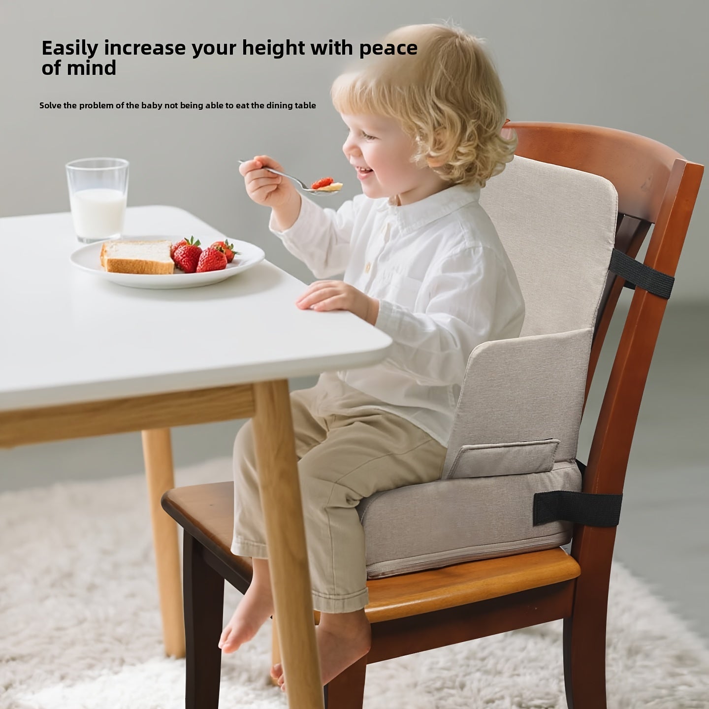 Lightweight|Foldable Lightweight Foldable Booster Seat Cushion | Adjustable Height, Backpack-style High Chair for Dining & Learning, Grey\u002FBlack, No Assembly, Portable for School, Travel