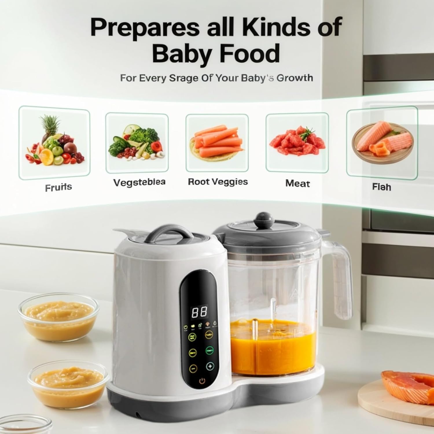Baby Food Maker with Steam Basket | One Step Processor Steamer Puree Blender, Auto Cooking Grinding and Sterilizing, Touch Screen Control, BPA-Free, Made of ABS Material