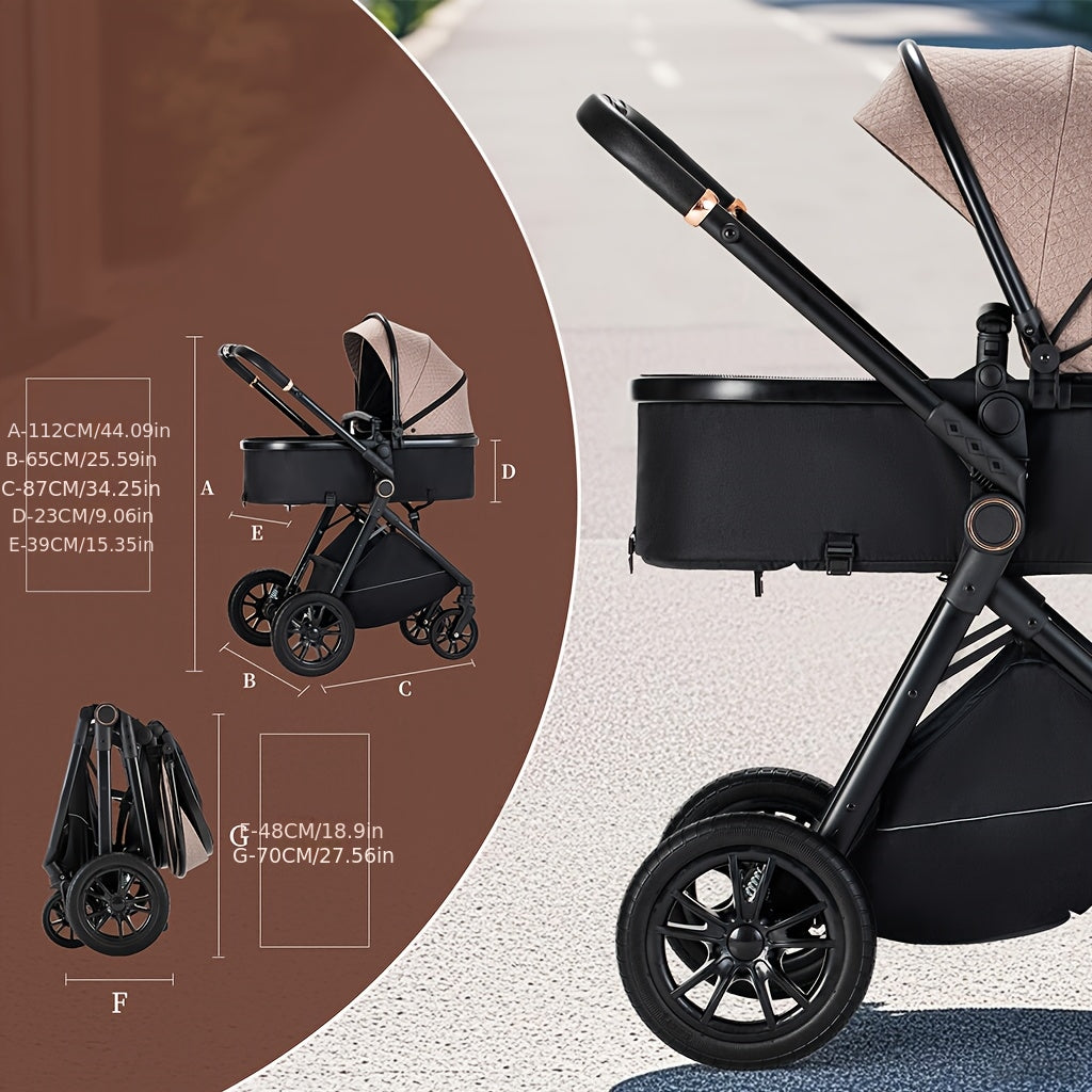 2-in-1 Convertible Baby Stroller with Bassinet - All-in-One Travel System, One-Hand Fold, Storage Basket & Undercarriage, Reclining Seat & Standing Position, Large Wheels with Suspension, Safety Harness - Heavy-Duty Metal Frame for Newborns 0-36