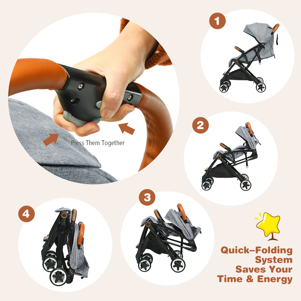 COSTWAY Foldable Baby Stroller, Portable Stroller with Retractable Canopy, Adjustable Backrest & Footrest, Lightweight Aluminum Frame, Storage Basket, Compact Travel Stroller for 6-36 Months.
